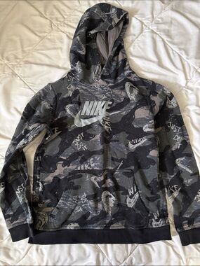 Nike Black & Gray Camo Hoodie with Swoosh Logo